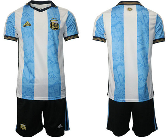 (1)Men's Argentina Blank White Blue Home Soccer Jersey Suit