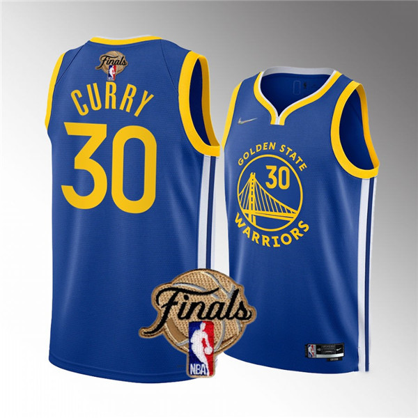 (1)Men's Golden State Warriors #30 Stephen Curry 2022 Royal NBA Finals Stitched Jersey