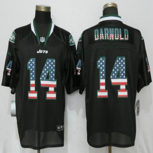 (1)Nike Jets #14 Darnold USA Flag Fashion Black Elite Jerseys