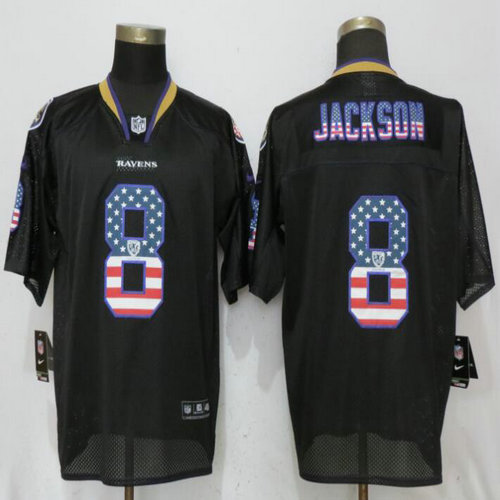 (1)Nike Ravens #8 Lamar Jackson Black USA Flag Fashion Elite Jersey