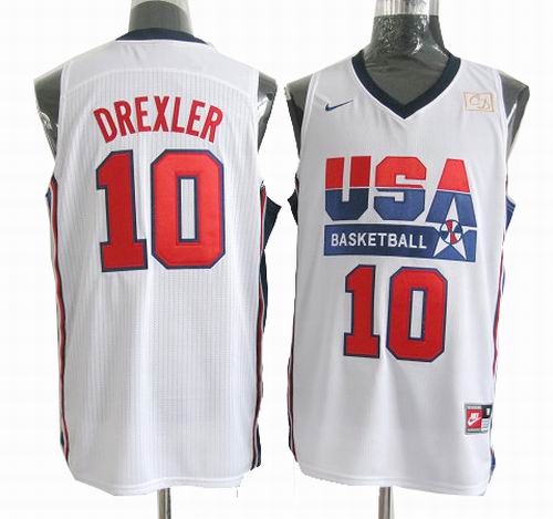 10# Clyde Drexler white USA Basketball throwback Jersey
