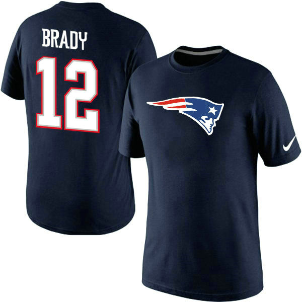 12 Tom Brady New England Patriots Nike Player Name & Number T-Shirt – Blue