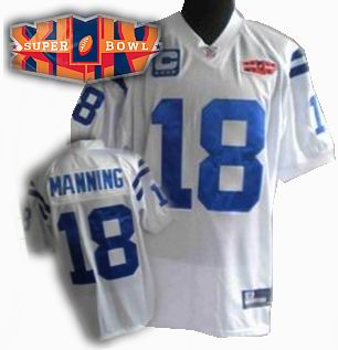 2010 super bowl XLIV jersey Indianapolis Colts #18 Peyton Manning White C patch