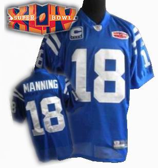 2010 super bowl XLIV jersey Indianapolis Colts #18 Peyton Manning blue C patch