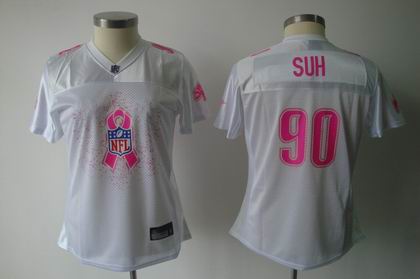 2011 Breast Cancer Awareness Women Fashion Detroit Lions #90 Ndamukong Suh Color white Jersey