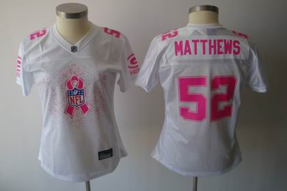 2011 Breast Cancer Awareness Women Fashion Jersey Green Bay Packers #52 Clav Matthews white jersey