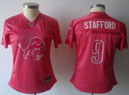 2011 Women FEM FAN Detroit Lions #9 Matthew Stafford  Jersey pink