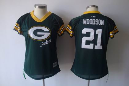 2011 Women Field Flirt Fashion Green Bay Packers #21 Charles Woodson  green jerseys