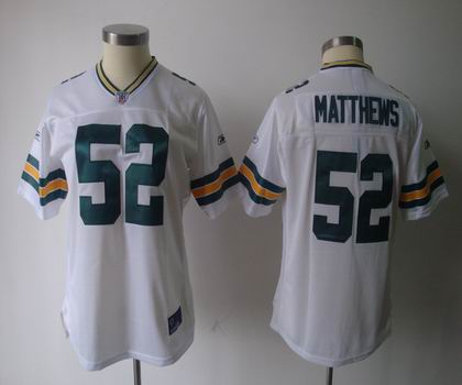 2011 Women team Jersey Green Bay Packers #52 Clav Matthews white jersey