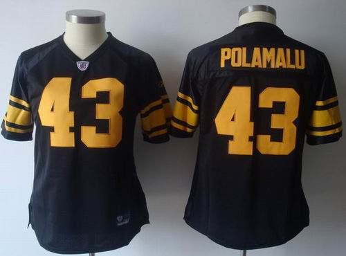 2011 Women team Jersey Pittsburgh Steelers 43 Troy Polamalu Black Jerseys yellow number