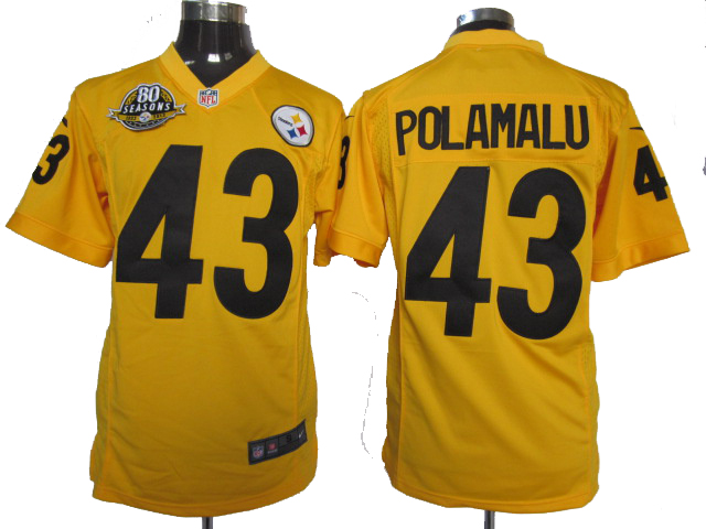 2012 Nike Pittsburgh Steelers #43 Troy Polamalu Yellow game 80TH Anniversary patch jerseys