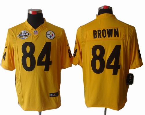 2012 Nike Pittsburgh Steelers #84 Antonio Brown yellow game 80TH Anniversary patch Jersey