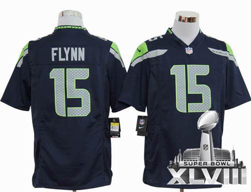 2012 Nike Seattle Seahawks 15# Matt Flynn blue Game 2014 Super bowl XLVIII(GYM) Jersey