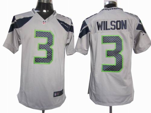 2012 Nike Seattle Seahawks 3# Russell Wilson Gray game jerseys