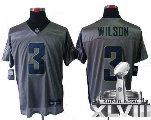 2012 Nike Seattle Seahawks 3# Russell Wilson Gray shadow elite 2014 Super bowl XLVIII(GYM) Jersey