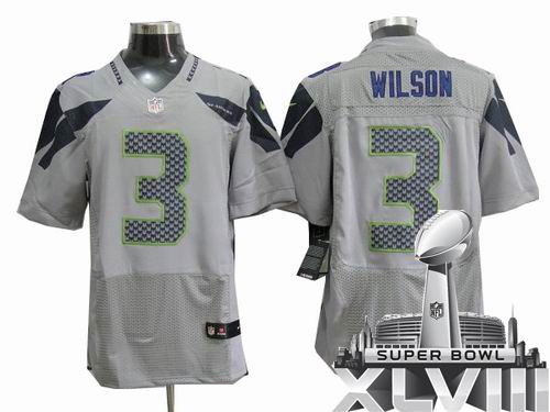 2012 Nike Seattle Seahawks 3# Russell Wilson grey elite 2014 Super bowl XLVIII(GYM) Jersey