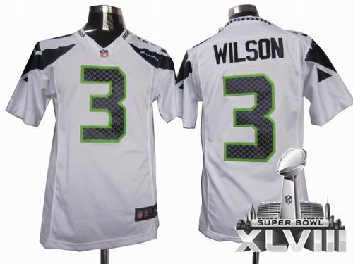 2012 Nike Seattle Seahawks 3# Russell Wilson white game 2014 Super bowl XLVIII(GYM) Jersey