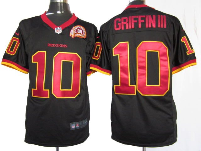 2012 Nike Washington Redskins #10 Robert Griffin III black game 80TH Anniversary patch Jersey
