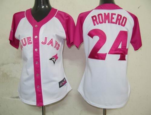 2012 Women Pink Splash Fashion Jersey by Majestic 2012 Toronto Blue Jays 24# romero WHITE jerseys