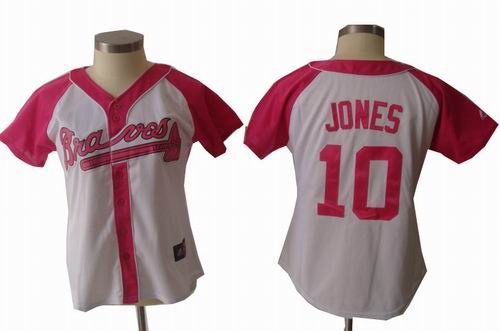 2012 Women Pink Splash Fashion Jersey by Majestic Atlanta Braves 10# Chipper Jones white jerseys