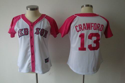 2012 Women Pink Splash Fashion Jersey by Majestic Boston Red Sox #13 Carl Crawford white jerseys