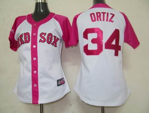 2012 Women Pink Splash Fashion Jersey by Majestic Boston Red Sox 34# David Ortiz white Jersey