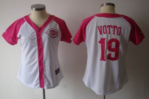 2012 Women Pink Splash Fashion Jersey by Majestic Cincinnati Reds 19# Joey Votto white jerseys