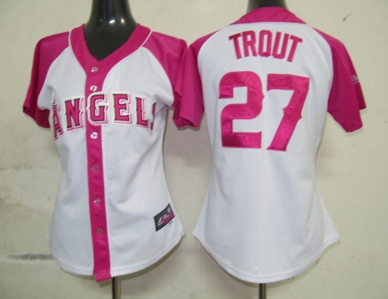 2012 Women Pink Splash Fashion Jersey by Majestic Los Angeles Angels #27 Mike Trout white jerseys
