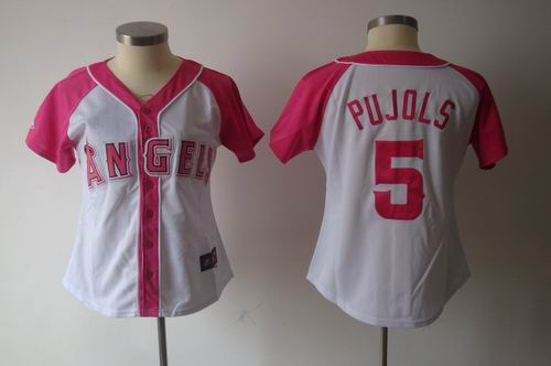 2012 Women Pink Splash Fashion Jersey by Majestic Los Angeles Angels 5# Albert Pujols white jersey