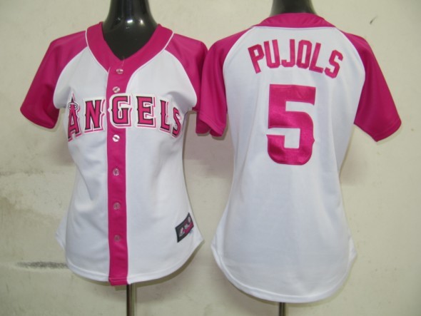 2012 Women Pink Splash Fashion Jersey by Majestic Los Angeles Angels 5# Albert Pujols white jerseys