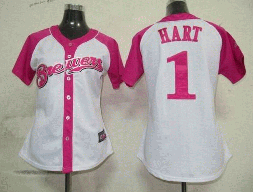2012 Women Pink Splash Fashion Jersey by Majestic Milwaukee Brewers #1 Corey Hart white Jersey