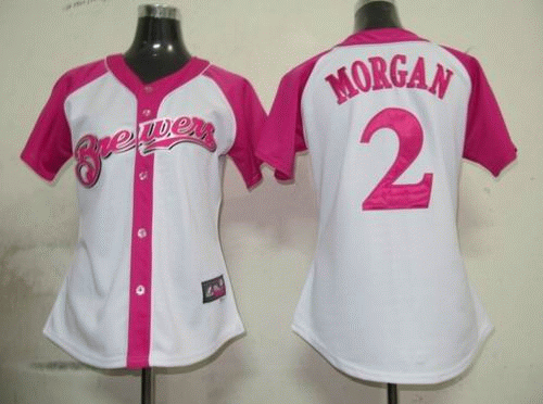 2012 Women Pink Splash Fashion Jersey by Majestic Milwaukee Brewers 2 Nyjer Morgan white Jersey