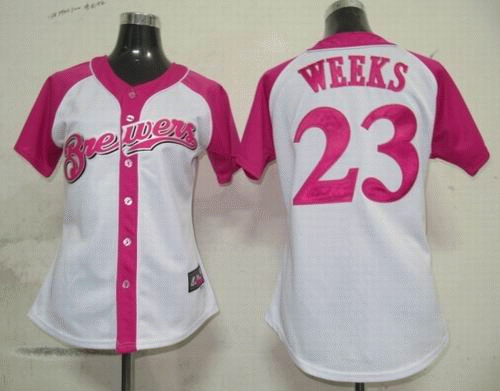 2012 Women Pink Splash Fashion Jersey by Majestic Milwaukee Brewers 23# Rickie Weeks white Jersey