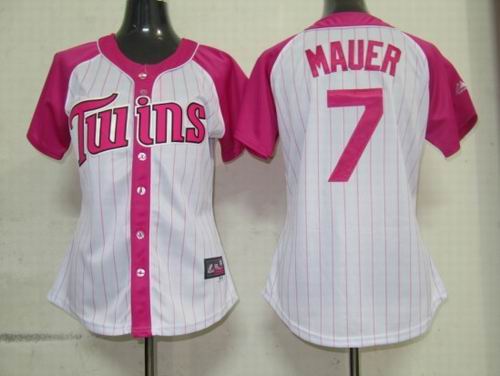 2012 Women Pink Splash Fashion Jersey by Majestic Minnesota Twins #7 Joe Mauer WHITE jerseys