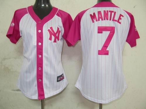 2012 Women Pink Splash Fashion Jersey by Majestic New York Yankees #7 Mickey Mantle white jerseys