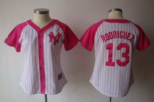 2012 Women Pink Splash Fashion Jersey by Majestic New York Yankees 13# Alex Rodriguez white jerseys