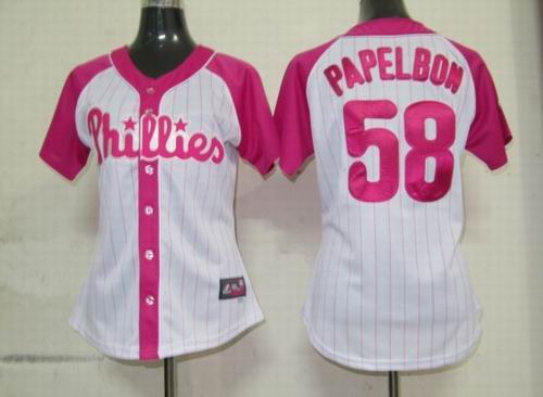 2012 Women Pink Splash Fashion Jersey by Majestic Philadelphia Phillies #58 Jonathan Papelbon white jerseys