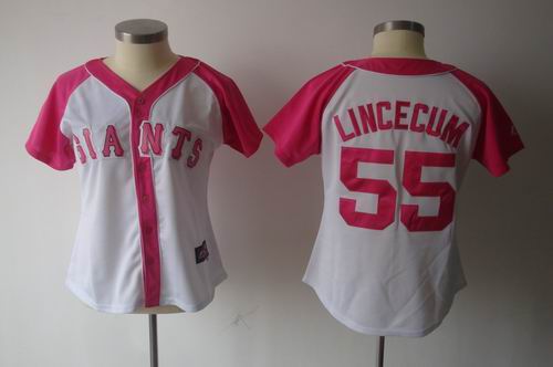 2012 Women Pink Splash Fashion Jersey by Majestic San Francisco Giants #55 Tim Lincecum white jerseys
