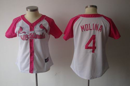 2012 Women Pink Splash Fashion Jersey by Majestic St. Louis Cardinals 4# Yadier Molina white jerseys