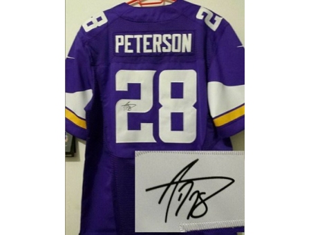 2013 Nike Minnesota Vikings 28# Adrian Peterson Purple Signed Elite Jerseys