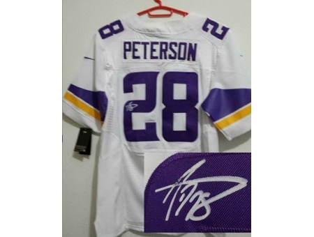 2013 Nike Minnesota Vikings 28# Adrian Peterson White Signed Elite Jerseys