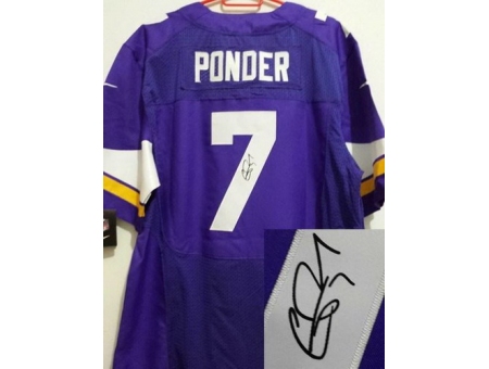 2013 Nike Minnesota Vikings 7# Christian Ponder Purple Signed Elite Jerseys