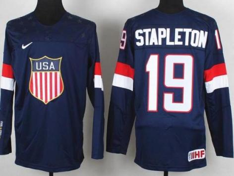 2014 IIHF ICE Hockey World Championship USA Team 19 Tim Stapleton Blue Jerseys