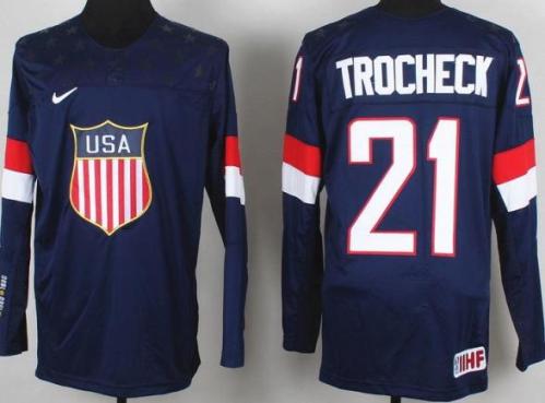 2014 IIHF ICE Hockey World Championship USA Team 21 Vincent Trocheck Blue Jerseys