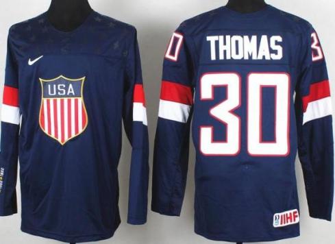 2014 IIHF ICE Hockey World Championship USA Team 30 Tim Thomas Blue Jerseys