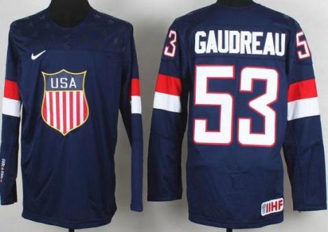 2014 IIHF ICE Hockey World Championship USA Team 53 Johnny Gaudreau Blue Jerseys