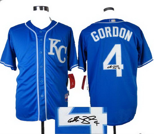 2014 Kansas City Royals #4 Alex Gordon cool base Blue signature jerseys