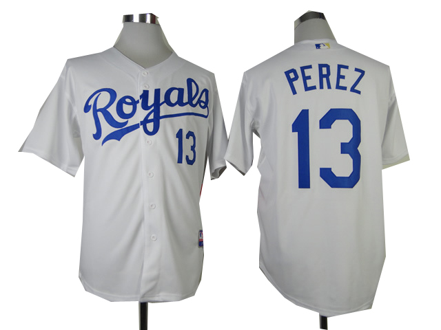 2014 Kansas City Royals 13# Salvador Perez white cool base Jersey