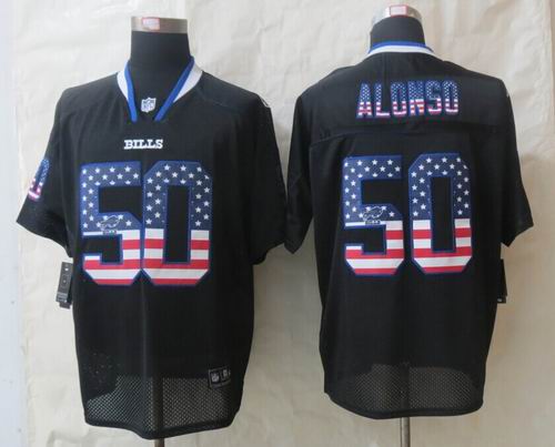 2014 Nike Buffalo Bills 50 Alonso USA Flag Fashion Black Elite Jersey