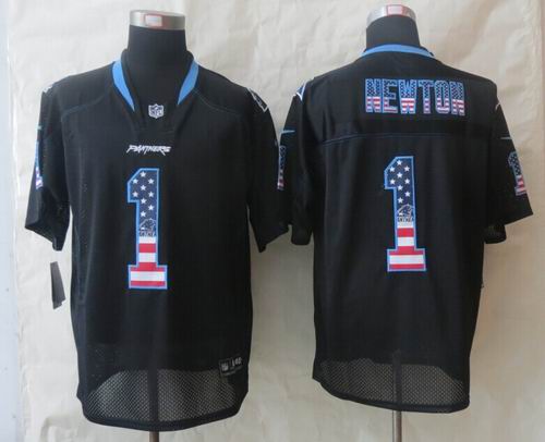 2014 Nike Carolina Panthers 1 Cam Newton USA Flag Fashion Black Elite Jerseys